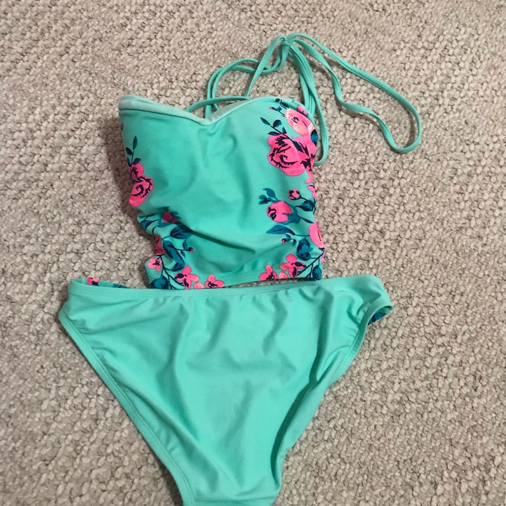 Teal Floral Bikini Small
